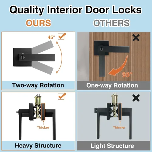 Vista 4 de AIKKIL - Juego de manijas de puerta de privacidad negras sin llave (paquete de 2), manijas de puerta interior resistentes con cerradura