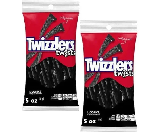 TwizlerTwists - Giros de regaliz negro (paquete de 2) aproximadamente 40 varitas de caramelo masticable, regaliz original sin grasa, caramelo suave