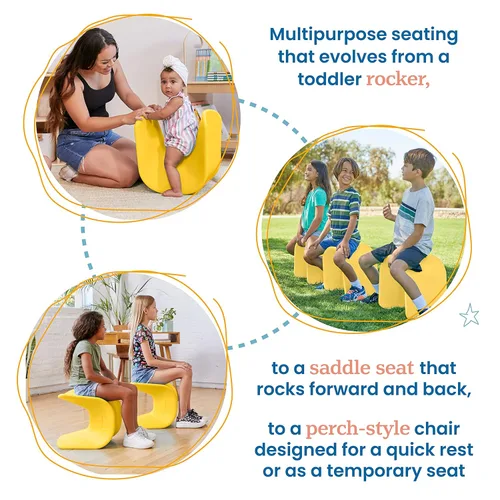 Vista 5 de ECR4Kids Asiento ondulado, altura del asiento de 14 a 15.1 pulgadas, taburete de perca, amarillo, paquete de 2