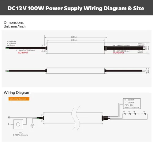 Vista 3 de 12 V CC 100 W con certificación UL 0-10 V y TRIAC regulable impermeable IP67 fuente de alimentación más delgada transformador de bajo voltaje de 110