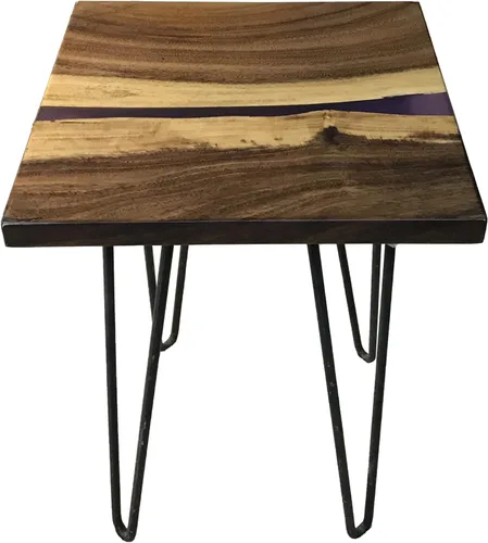 Vista 155 de Mesa de epoxi transparente, mesa de sofá con forma cuadrada, mesa auxiliar de resina de madera, mesa de centro de madera con borde natural para sala