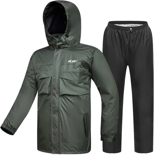 Vista 13 de ILM traje de lluvia para motocicleta, impermeable, 6 bolsillos, 2 piezas, chaqueta y pantalones, para hombre