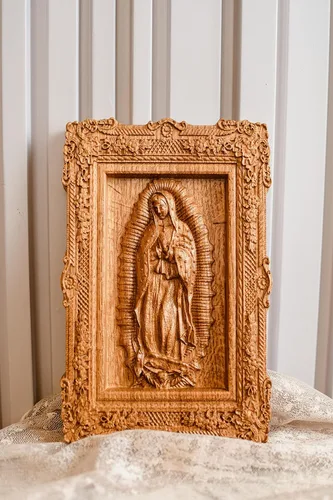 Vista 6 de Our Lady of Guadalupe Wood Wall Art - Handmade Bedroom Decor - Custom Framed Wall Art Personalized Bedroom Wall Decor - Unique Christian Gift