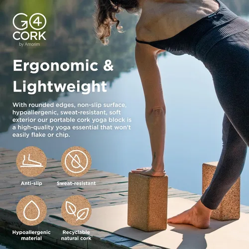 Vista 3 de Go4Cork Cork Yoga Block Non-Toxic, Alternative To Foam Yoga Blocks Odorless, Soft, Non-Slip, Workout & Exercise Yogi Gift Accessories Men &