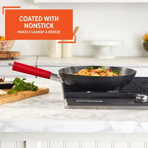 Vista 4 de IMUSA USA Inch, PAN-10046 - Wok antiadherente de acero al carbono de 12 pulgadas, color rojo