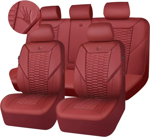 Vista 26 de CAR PASS Juego completo de fundas para asientos de coche de malla de espuma 3D de cuero, fundas para asientos de coche de malla transpirable