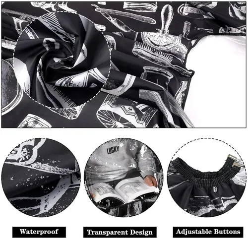 Vista 3 de FEBSNOW Capa de peluquería profesional con cepillo para el cuello, capa de corte de pelo grande con ventana transparente, impermeable, capa de salón
