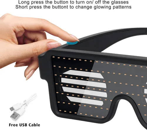 Vista 5 de WOWSUN Gafas LED con luces LED dinámicas para fiestas festivales Navidad USB recargables LED con luces intermitentes