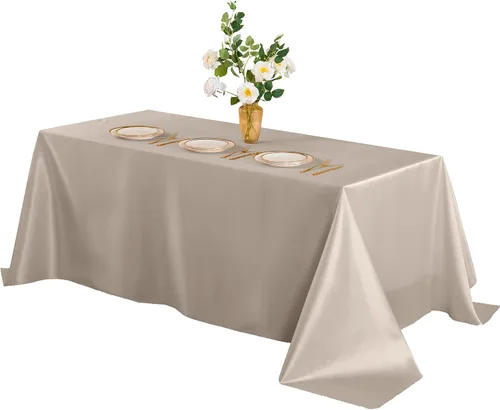 Vista 13 de Horbaunal Mantel rectangular de satén color champán de 60 x 102 pulgadas, mantel de satén brillante y sedoso, decoración de mesa suave para bodas