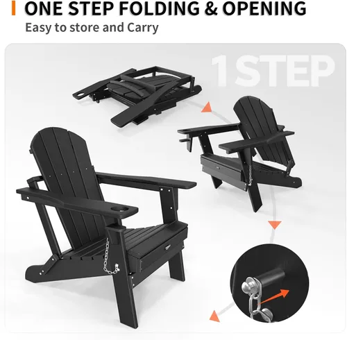 Vista 6 de VINGLI Sillas Adirondack de plástico, plegables con soporte para tazas, material de polietileno de alta densidad impermeable, cómoda capacidad