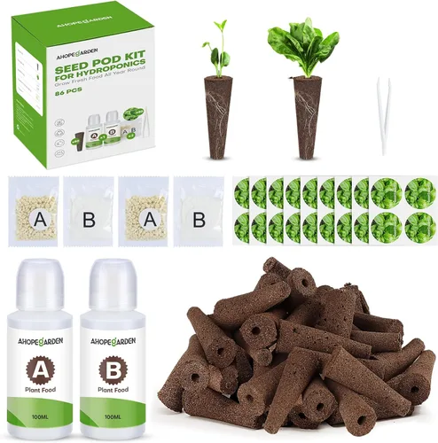Vista 11 de Ahopegarden 166PCS Kit de cápsulas hidropónicas de hierbas: Kit de cultivo de cualquier cosa con 600ml de alimento A&B para plantas, 40 esponjas