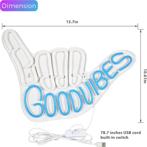 Vista 2 de Good Vibes - Letrero de neón para decoración de pared, letrero de neón con texto en inglés "Good Vibes Only", letreros de neón para dormitorio, sala