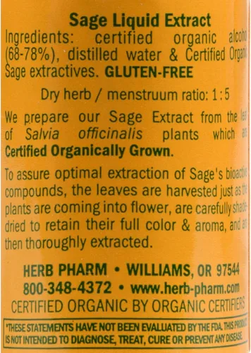 Vista 2 de Herb Pharm Extracto líquido de salvia orgánica certificada para apoyo de claridad mental, 1 onza