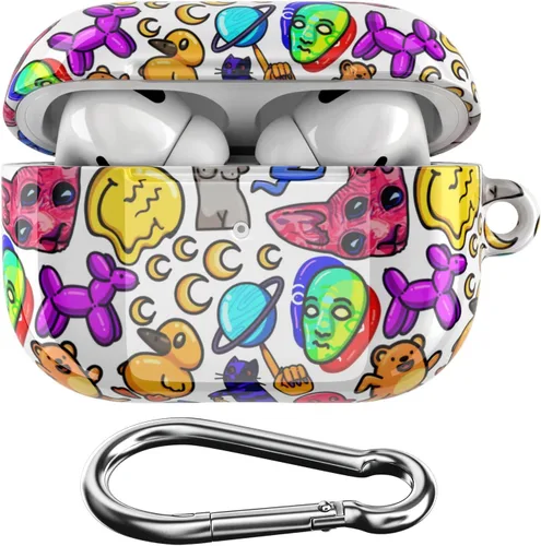Vista 7 de Funda compatible con Airpods Pro y Pro 2 Airpods 3-2-1 Gen Trippy Cover con llavero Cool Crazy Design Adolescente Funda protectora de plástico