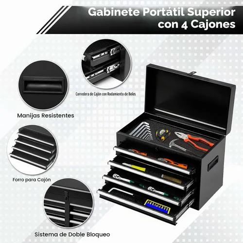 Vista 6 de Dawmilon Cofre de herramientas con 5 cajones y ruedas - Gabinete de herramientas de alta capacidad con caja de herramientas superior desmontable