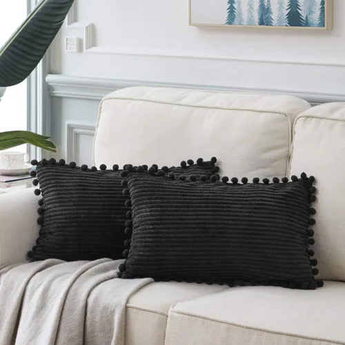 Vista 65 de Fancy Homi Juego de 2 fundas de almohada decorativas negras de 12 x 12 pulgadas con pompones para sofá y cama, decoración moderna de estilo bohemio