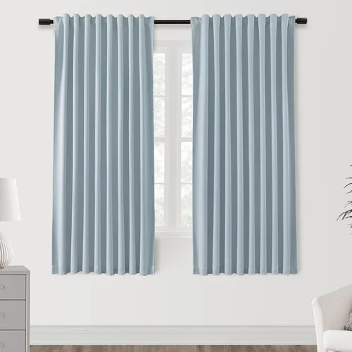 Vista 189 de SHINELAND Cortinas opacas de arándano borgoña de 102 pulgadas de largo, juego de 2 paneles para puerta corrediza de cristal, sala de estar, cortinas