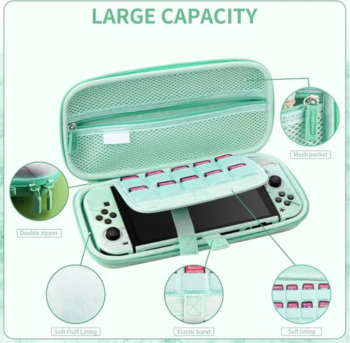 Vista 2 de FUNDIARY Funda de transporte para Nintendo Switch OLED, a prueba de golpes, bolsa de viaje portátil para accesorios con funda protectora de PC