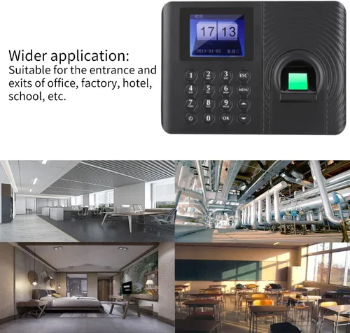 Vista 3 de Hakeeta Máquina de asistencia biométrica de huellas dactilares digitales, pantalla TFT LCD de 2.4 pulgadas, dispositivo de control de acceso