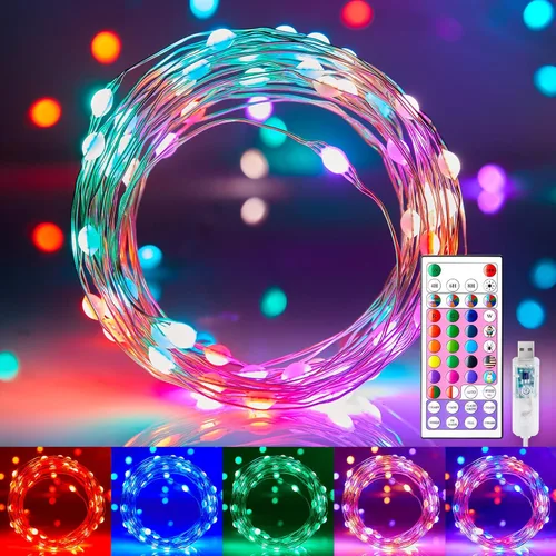 Vista 9 de Minetom Luces de Hadas que Cambian de Color - Guirnalda de 100 Luces LED de 33 Pies con Control Remoto, 11 Modos, Luces de Hadas USB