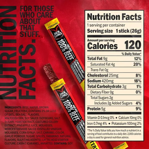 Vista 2 de Jack Link's Palitos de Carne de Res, Teriyaki - Botana de Proteína, Palito de Carne con 5g de Proteína, Palitos de Carne Hechos con 100% Res, Apto