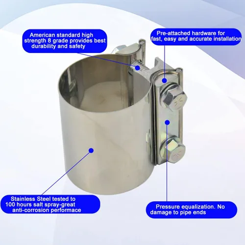 Vista 4 de Abrazadera a tope de junta solapada de escape de 3 pulgadas, abrazadera de banda de silenciador de acero inoxidable de 3" que se ajusta sobre tubos