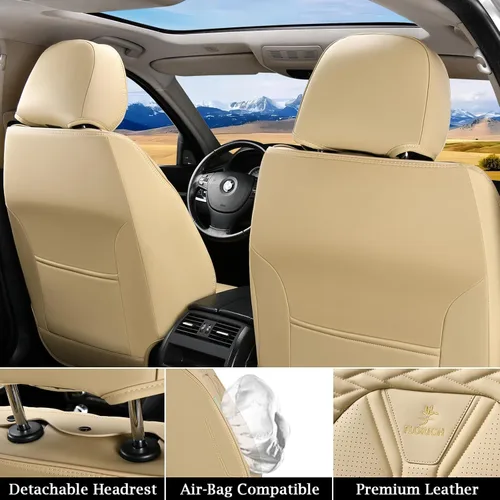 Vista 3 de FLORICH Fundas de asiento para automóviles, fundas de asiento impermeables, fundas de asiento de cuero para automóvil, paquete de 2, protector