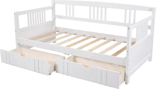 Vista 5 de Flieks Sofá cama de madera de tamaño individual, sofá cama multifuncional de madera maciza con soporte de 10 listones de madera (espresso)