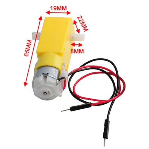 Vista 3 de Motor TT con conductores DC 3-6V Motor caja de cambios 1:48 200RPM rueda de neumático para Arduino Smart Car 2Pin Cable conector macho
