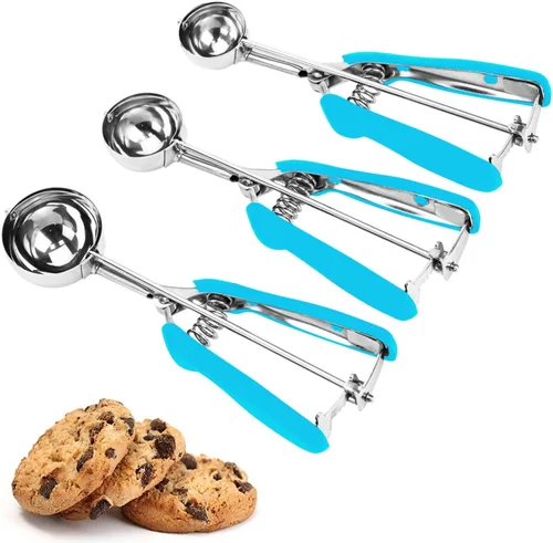 Vista 11 de Juego de 3 cucharas para galletas, 3 cucharas para helado, cucharas de galletas para hornear, de acero inoxidable 18/8 para hornear, cuchara