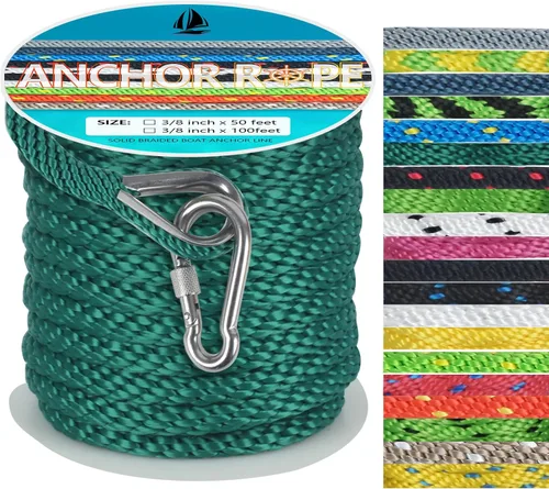 Vista 48 de Cuerda de anclaje de 1/2 pulgada y 50 pies, cuerda de anclaje para barco, trenza sólida MFP, línea de anclaje con dedal de acero inoxidable 316