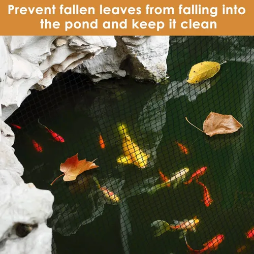 Vista 4 de PACETAP Kit de red para estanque de 7 x 10 pies para hojas, cubierta de estanque Koi resistente, cubierta protectora de piscina con estacas que