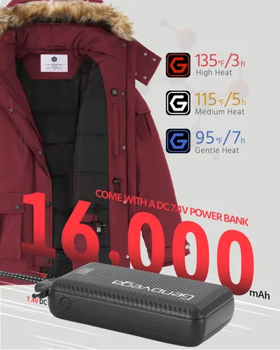 Vista 3 de Chaqueta térmica de grafeno para mujer con batería 16000mAh 7.4V impermeable y resistente al viento