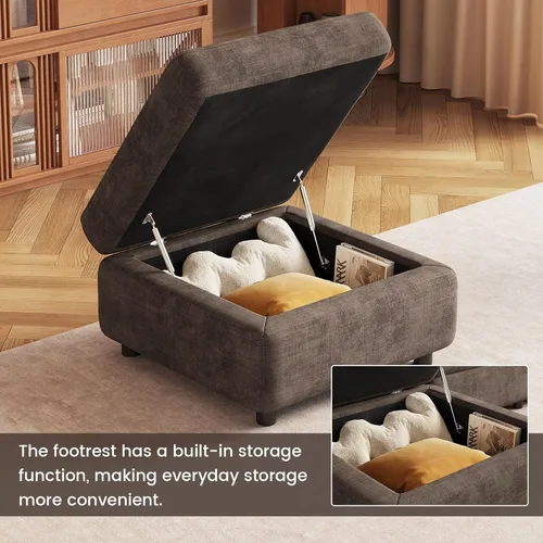 Vista 159 de Guyii Sofá modular de terciopelo, moderno sofá de 4 plazas de gran tamaño con 3 almohadas y reposapiés de almacenamiento, sofá convertible de 115.74