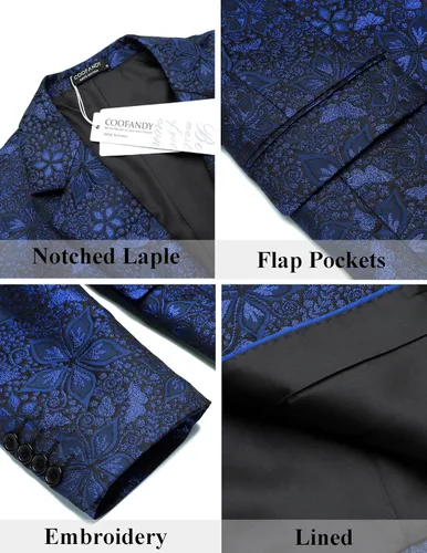 Vista 6 de COOFANDY Chaquetas de esmoquin florales para hombre, chaqueta ajustada para boda, cena, baile de graduación
