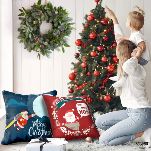 Vista 6 de KatchOn Fundas de almohada de Navidad de 18 x 18 pulgadas, paquete de 4 fundas de almohada de invierno y Navidad para decoraciones de fiestas