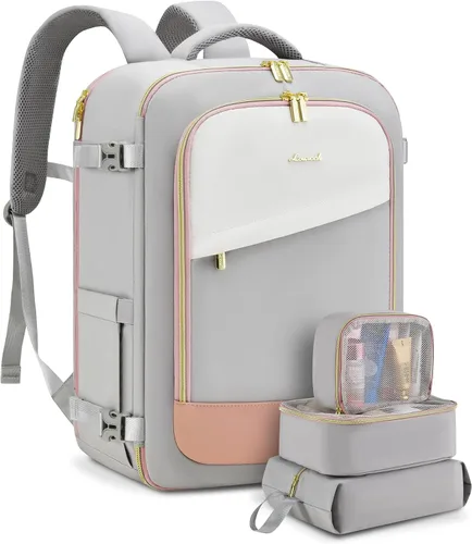 Vista 12 de LOVEVOOK - Mochila de viaje para mujer, mochila de 40 l para llevar en avión, Beige-Marrón