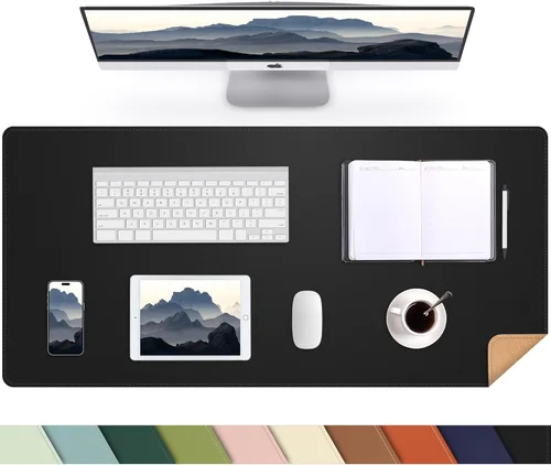 Vista 22 de Protector de escritorio de cuero, tapete de escritorio grande con corcho natural y cuero PU, alfombrilla para mouse, alfombrilla de escritorio