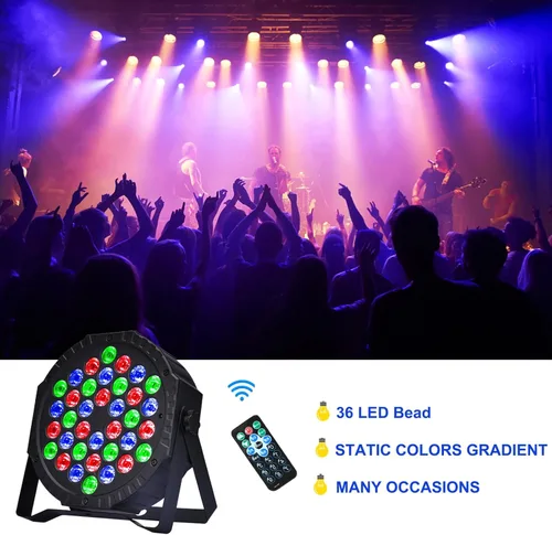 Vista 3 de Luces de escenario 36 LED Luces Par RGB Iluminación de escenario Luces ascendentes 7 modos Luz DJ Activación de sonido Control con control remoto