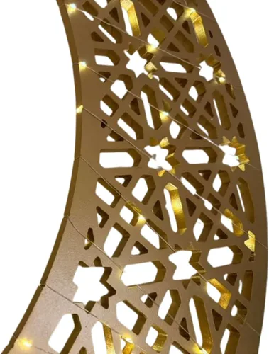 Vista 7 de Soporte de luz de estrella de luna de ramadán, luces nocturnas de bienvenida de Ramadán, decoración de árbol de media luna, decoración de mesa 2 pzas