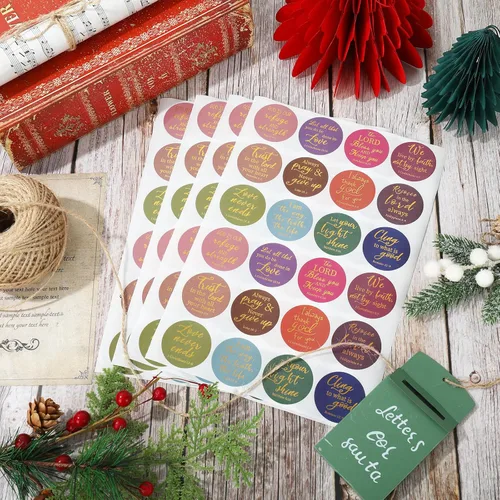 Vista 4 de 600 piezas de calcomanías cristianas con versos bíblicos, 12 estilos, calcomanías doradas de fe de Jesús, calcomanías inspiradoras con citas