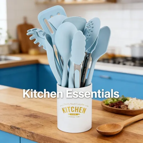 Vista 3 de Silicone Kitchenware Cooking Utensils Set, 12PCS Blue - Heat Spatula, Composite Wood Handle, Home Cooking Essential