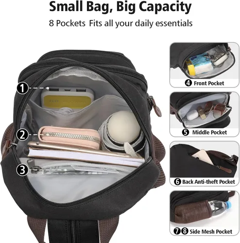 Vista 4 de Mochila pequeña para mujer - Bolso bandolera convertible negro (Active Black)