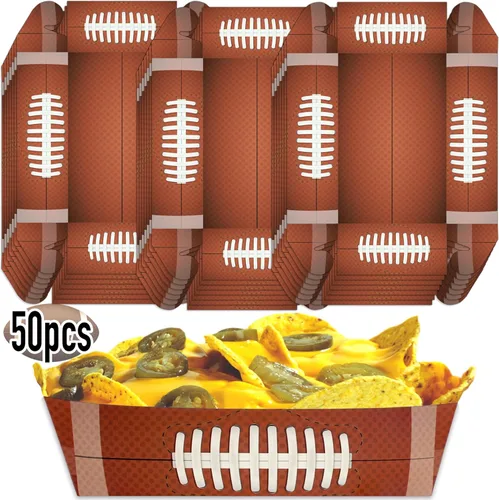 Vista 5 de Bandejas de papel desechables de fútbol (50 piezas) aperitivos de concesión de barcos de comida justa Nachos de carnaval, cesta de servir papas