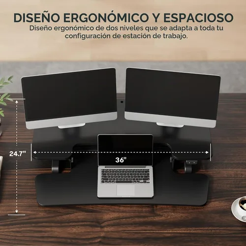 Vista 6 de FLEXISPOT Convertidor eléctrico de escritorio de pie de 32 pulgadas, elevador de escritorio motorizado para sentarse a pie, monitor de escritorio