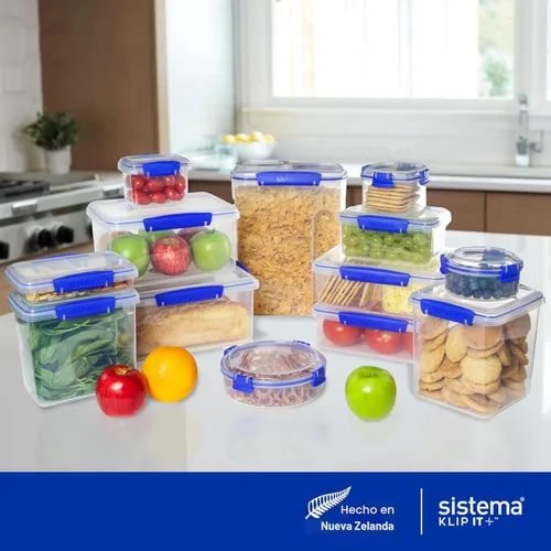 Vista 6 de Sistema KLIP IT Recipiente para almacenar alimentos, 5 L, hermético y apilable, sin BPA, transparente con sujetadores azules