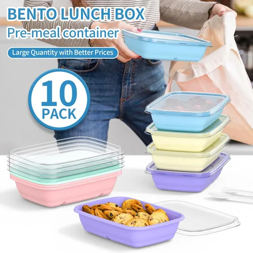 Vista 7 de Lonchera Bento, paquete de 10 loncheras para adultos, contenedor de preparación de comidas, recipientes de aperitivos, lonchera de 4 compartimentos