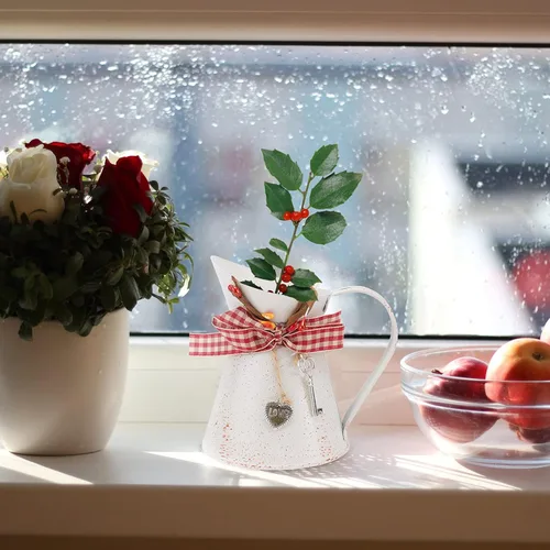 Vista 9 de Cubos de flores galvanizadas, jarrón rústico francés, jarrones de metal, jarrón, jarra, jarrón, casa de campo, centro de mesa, color beige