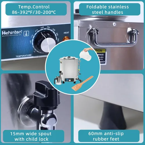 Vista 7 de Hehinton Olla profesional 3 en 1 para fundir doble caldera, 8.3 cuartos de galón 1500 W, todo el derretidor de acero inoxidable para chocolate