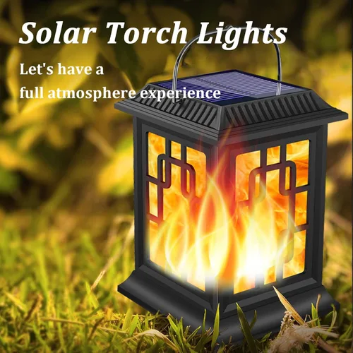 Vista 8 de Faroles solares para exteriores, luces solares de llama parpadeante para colgar, impermeable, paraguas de jardín, iluminación decorativa con 2 modos
